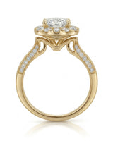 Mina Ethereal Halo natural diamond ring worn on hand in 18K yellow gold | SARATTI