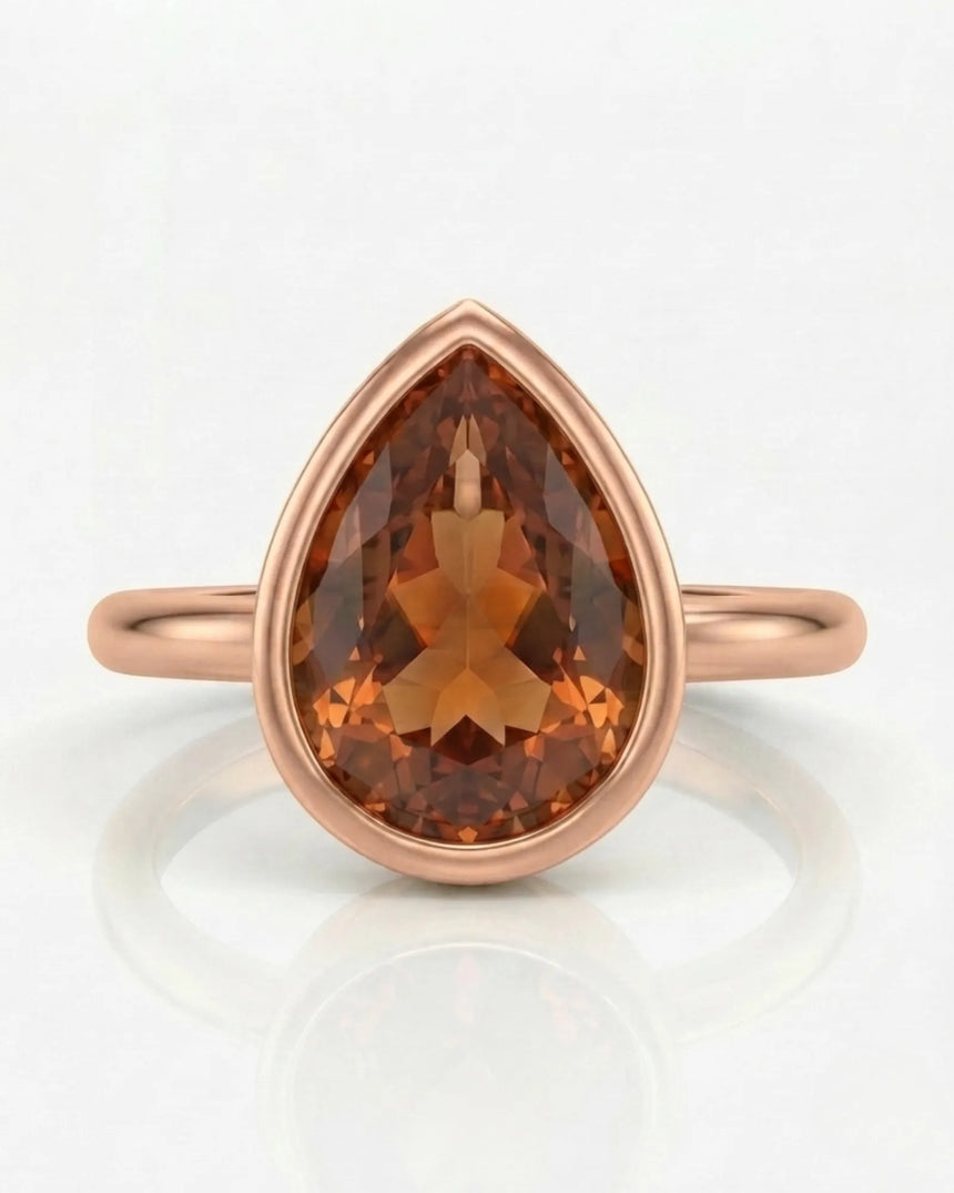 Minimal Build My Ring Topaz solitaire with smooth rose gold bezel | SARATTI