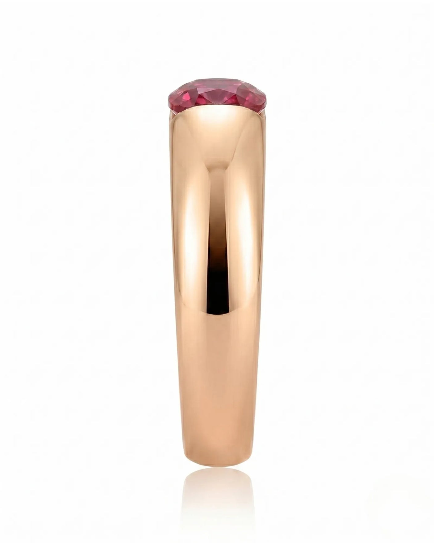 Minimalist ruby ring with floating cushion gemstone design in 18K rose gold | SARATTI