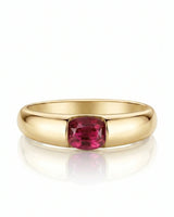 Minimalist ruby ring with floating cushion gemstone design in 18K yellow gold | SARATTI