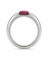 Minimalist ruby ring with floating cushion gemstone design in refined platinum | SARATTI