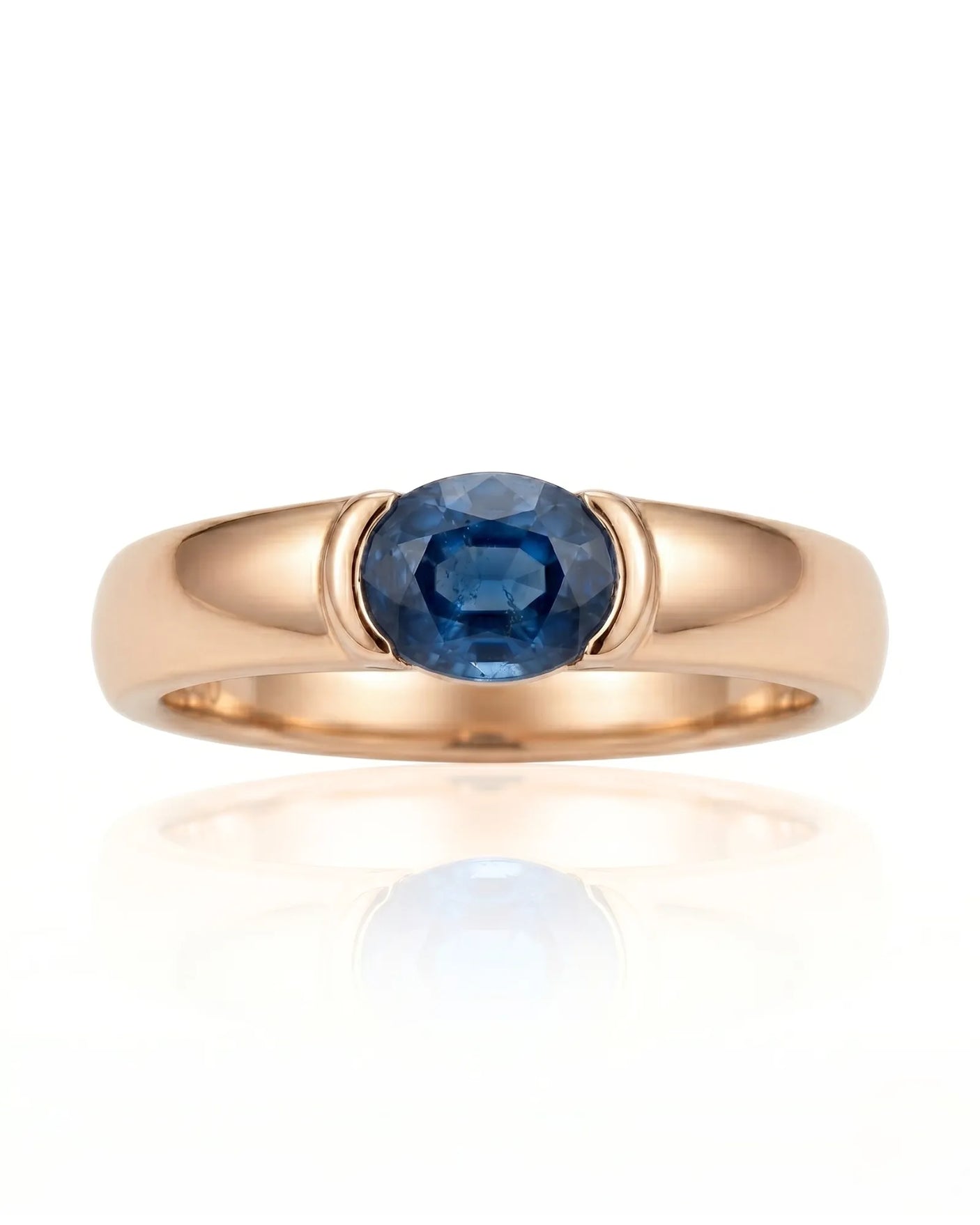 Minimalist sapphire ring with smooth polished band in romantic rose gold | SARATTI