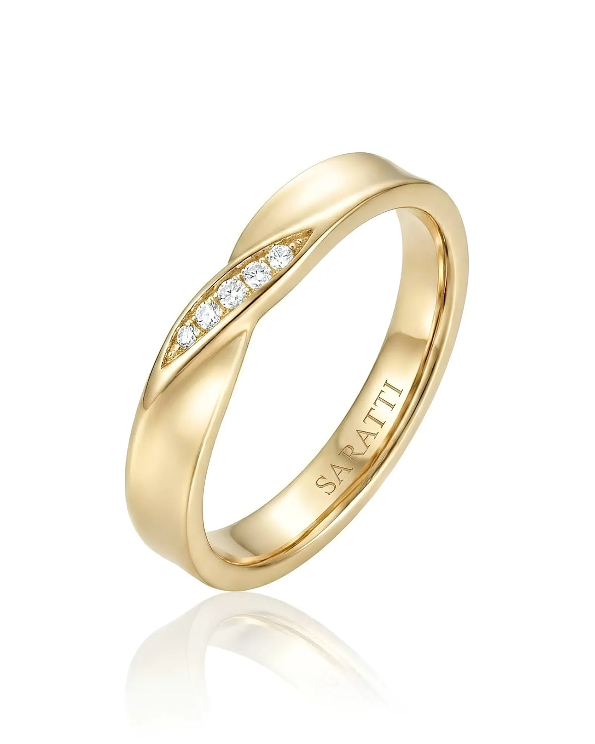 Mobius Promise wedding band set with sculptural infinity curves and refined 18K yellow gold craftsmanship | SARATTI