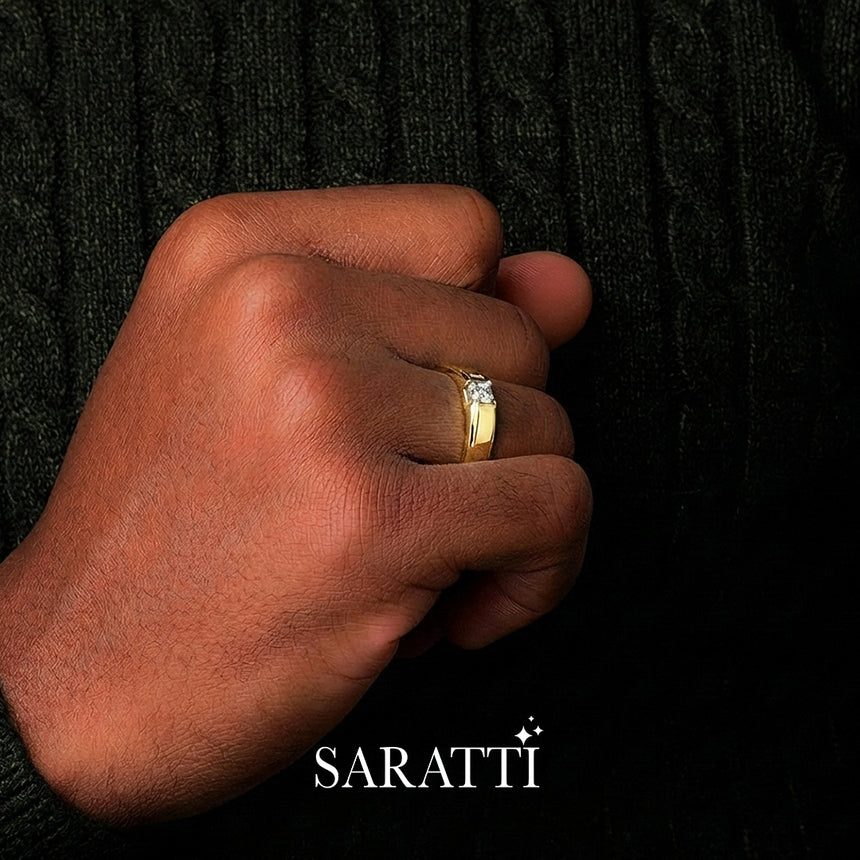 Modern 4mm diamond ring in 18k yellow gold aurum axis design | SARATTI  