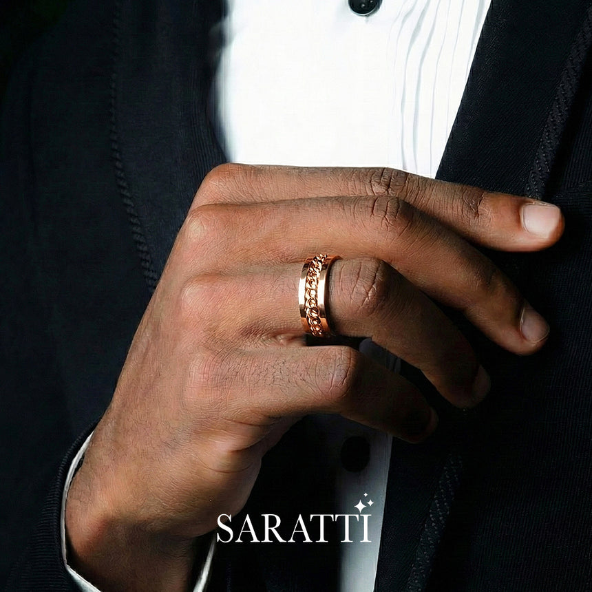 Modern chain men’s wedding band 18k rose gold apex band design | SARATTI