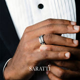 Modern chain men’s wedding band 18k white gold apex band design | SARATTI