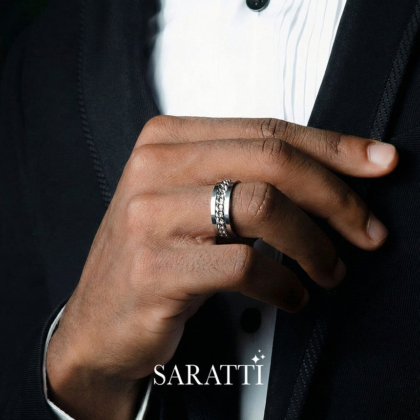 Modern chain men’s wedding band platinum apex band design | SARATTI