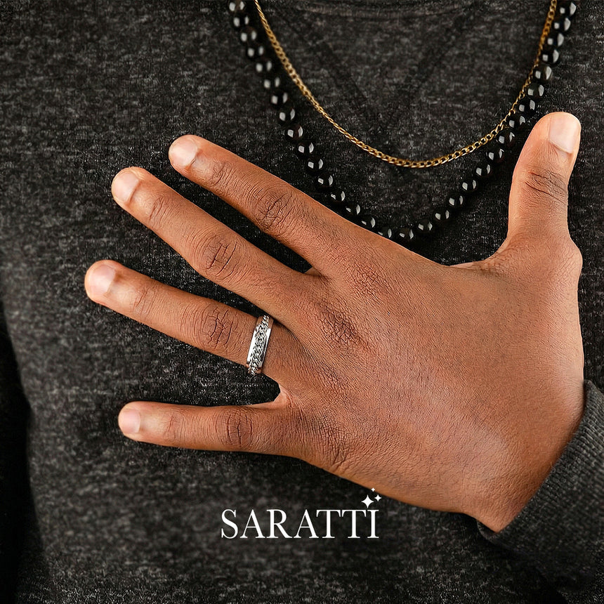 Modern cuban link band ring 6mm white gold | SARATTI