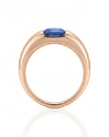 Modern cushion sapphire ring with smooth tension setting and polished 18K rose gold band -- SARATTI