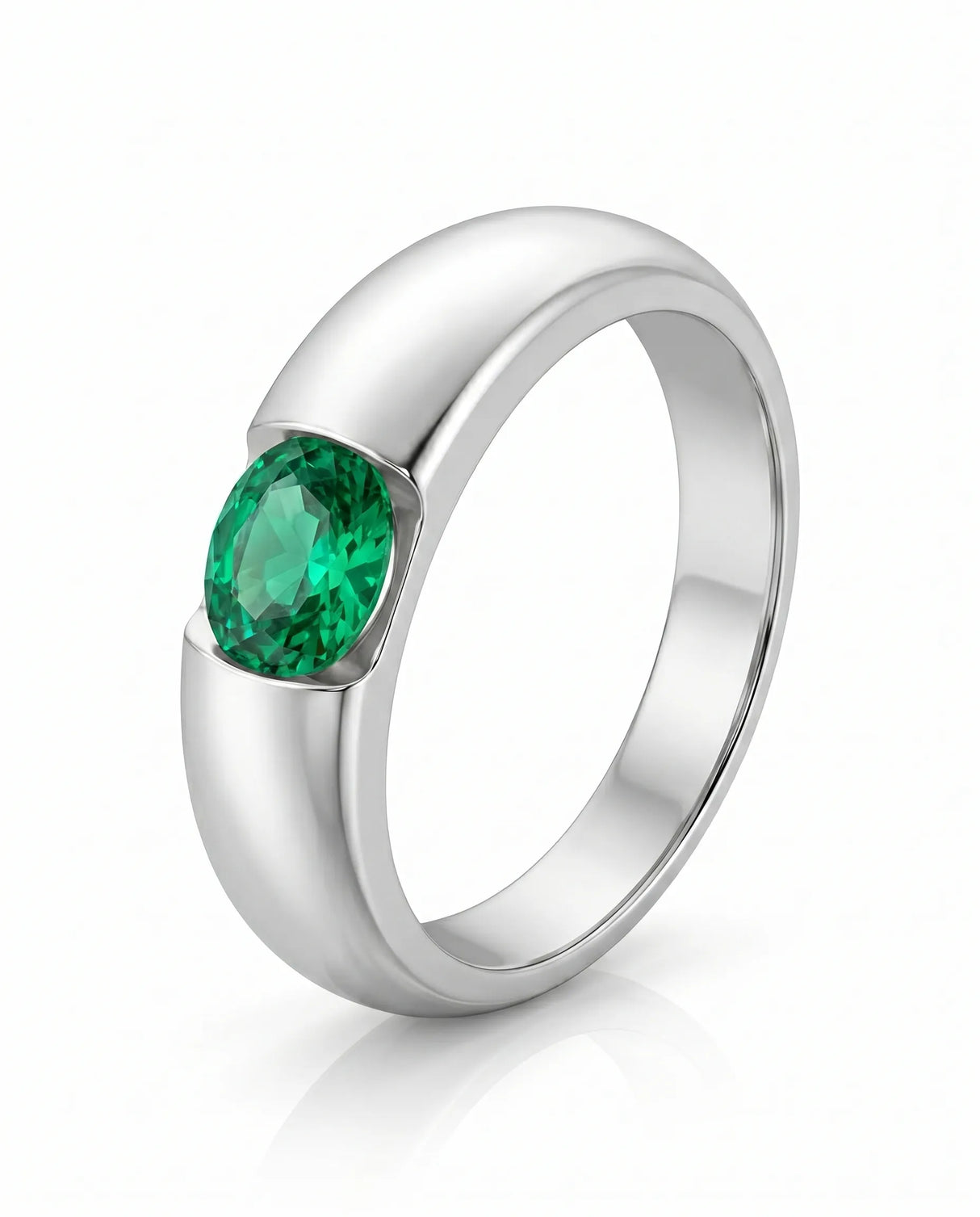 Modern emerald signet ring in platinum | SARATTI
