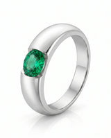 Modern emerald signet ring in platinum | SARATTI
