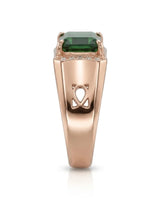 Modern green tourmaline ring with citadel-inspired diamond accents in 18K rose gold | SARATTI