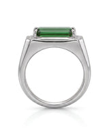 Modern green tourmaline ring with citadel-inspired diamond accents in 18K yellow gold | SARATTI