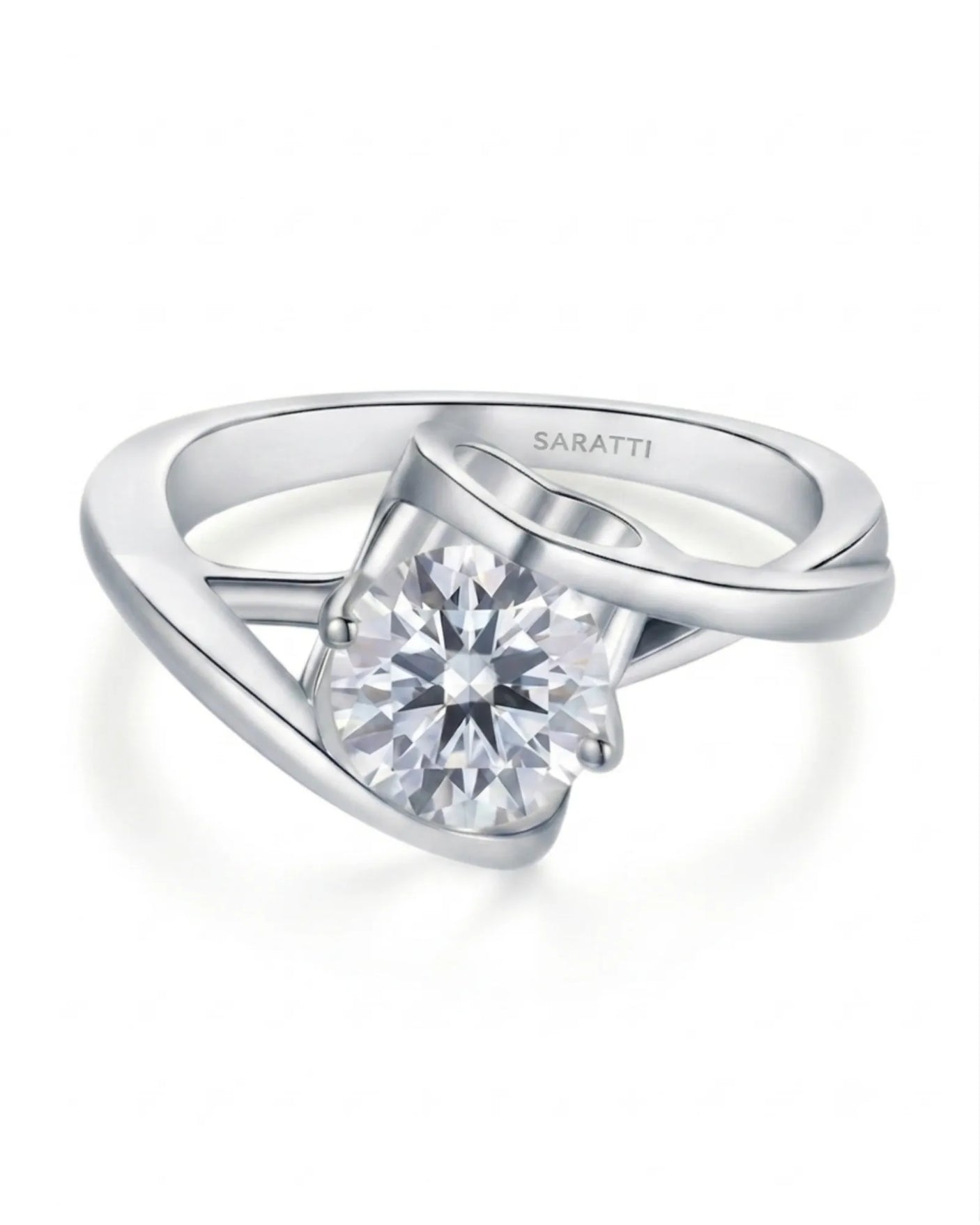 Modern round moissanite engagement ring with symbolic infinity design crafted in enduring platinum | SARATTI