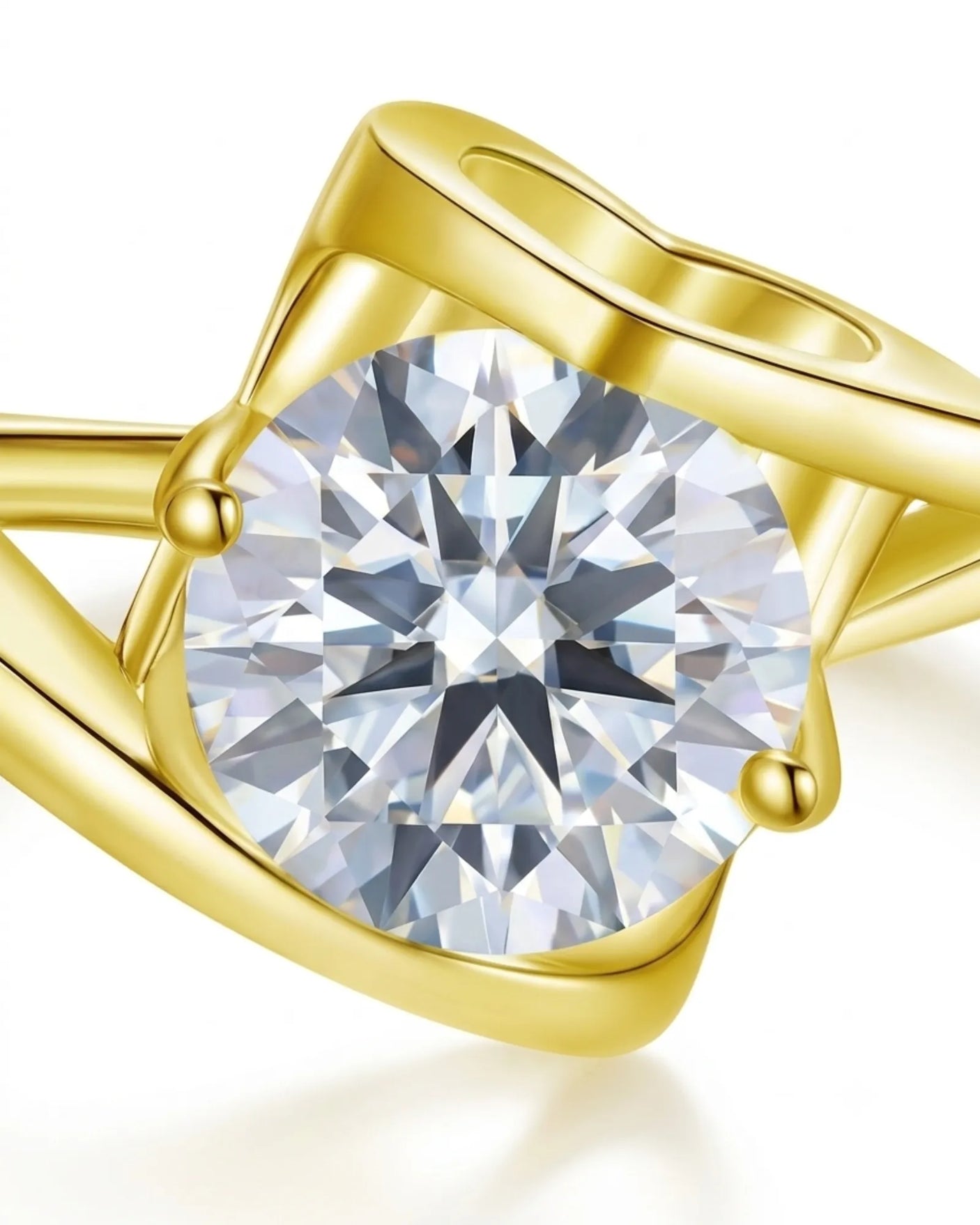 Modern round moissanite engagement ring with symbolic infinity design in 18K yellow gold | SARATTI