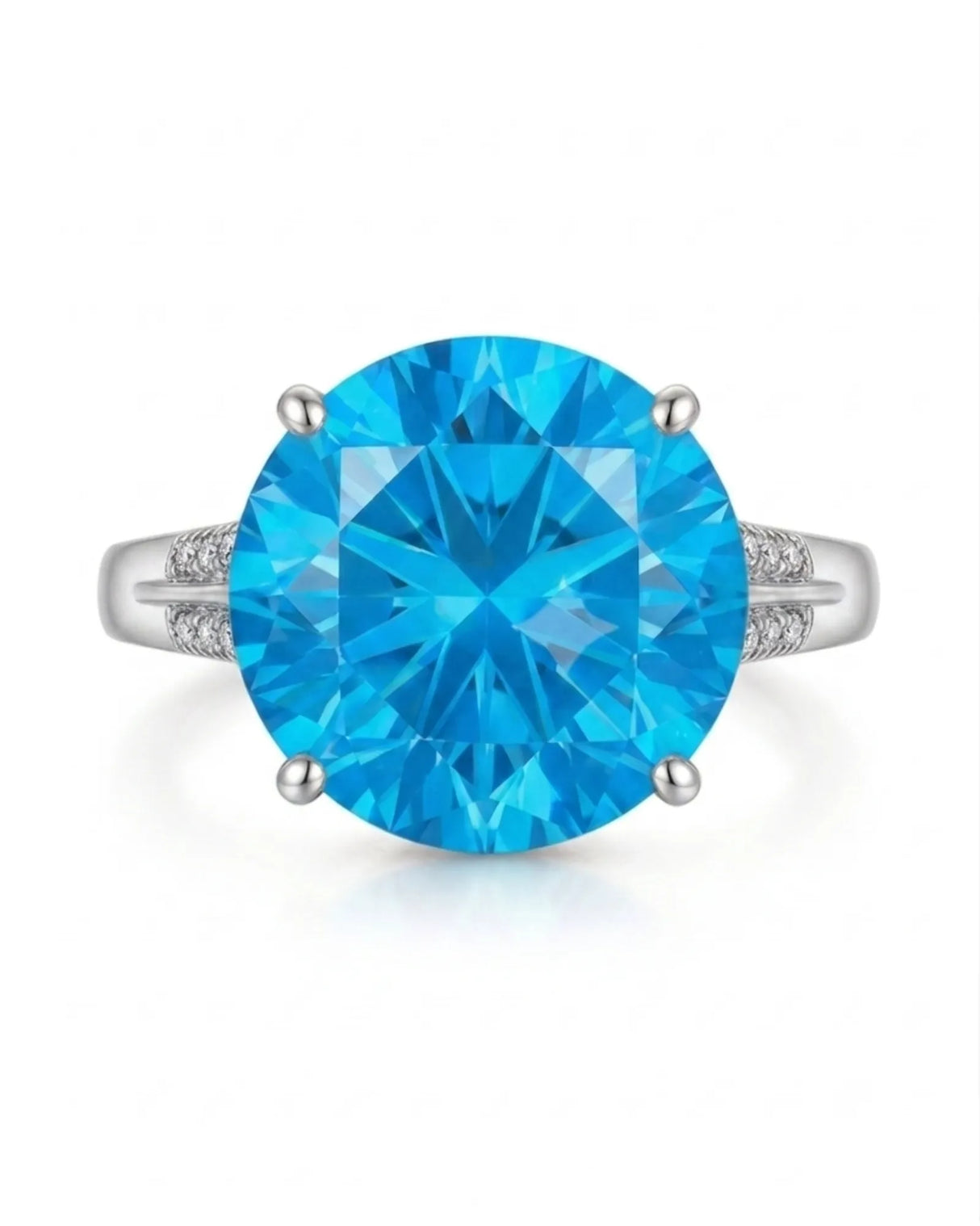Modern round topaz statement ring with tapered split shoulders and diamonds in 18K white gold | SARATTI