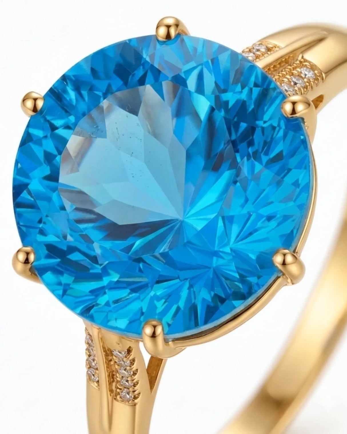 Modern round topaz statement ring with tapered split shoulders and diamonds in 18K yellow gold | SARATTI