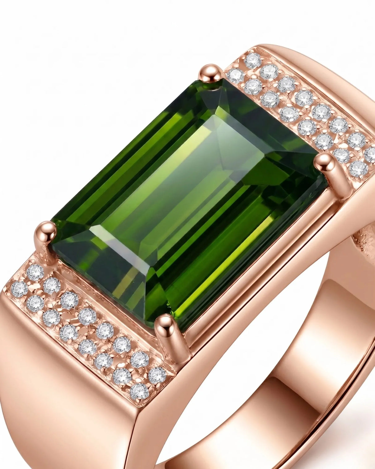 Modern signet tourmaline ring with round brilliant diamonds and 18K rose gold setting | SARATTI