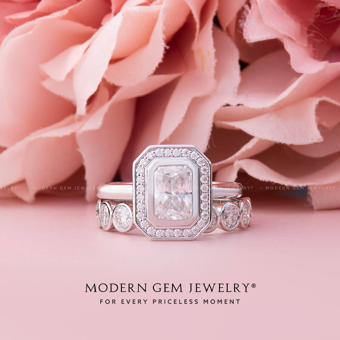 Bridal Set with Radiant Cut Diamond | Modern Gem Jewelry
