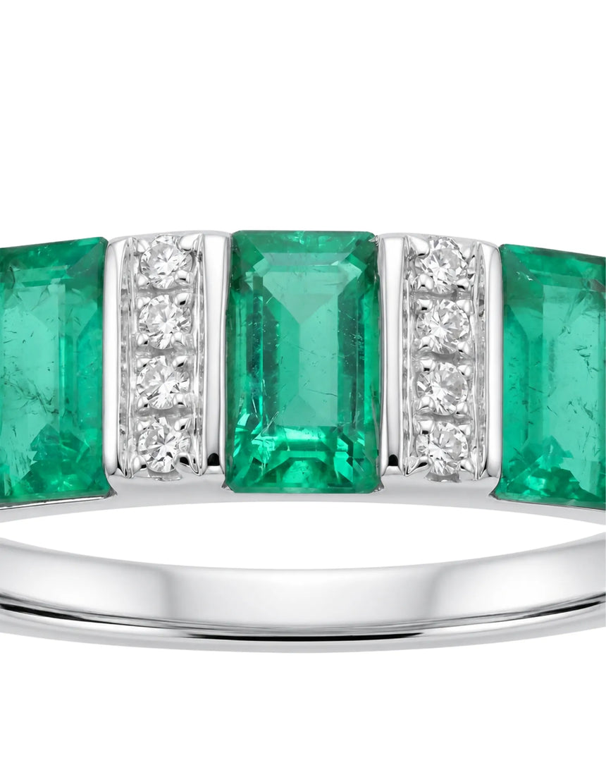 Mosaic Accord Natural Emerald & Diamond Band Ring White gold