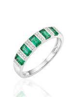 Mosaic Accord natural emerald and diamond band in 18K White Gold | SARATTI
