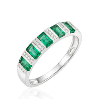 Mosaic Accord Natural Emerald & Diamond Band Ring