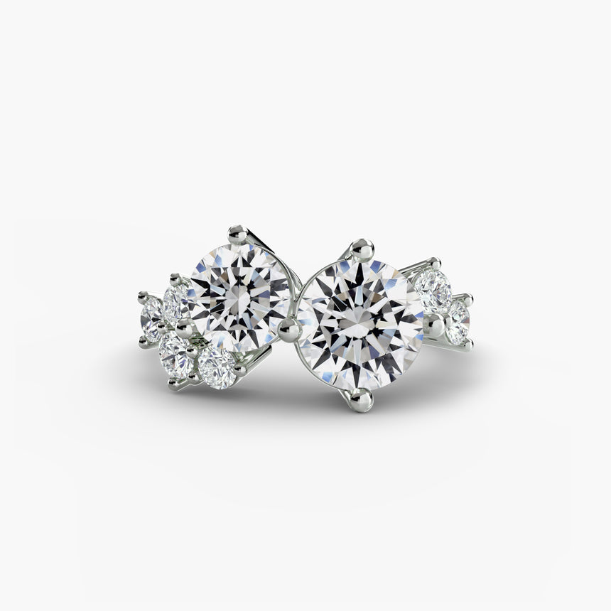 Dual round diamond engagement ring setting in 18K yellow gold | SARATTI
