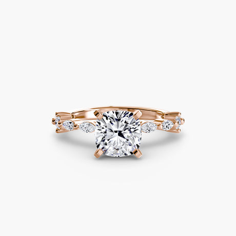 AUREX – Cushion Cut Pavé Cathedral Ring Setting – Rose metal view | SARATTI
