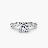 Cushion cut pavé cathedral engagement ring setting white gold | SARATTI