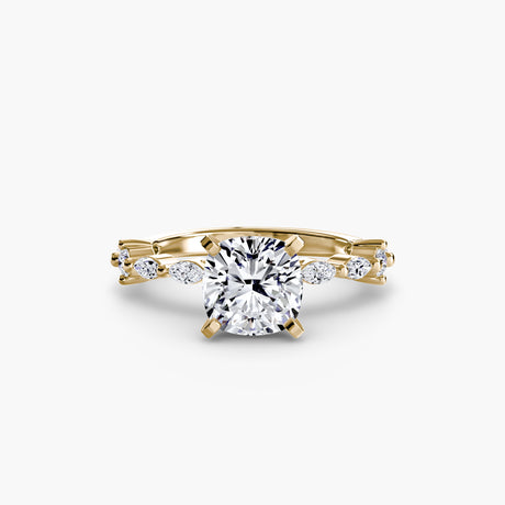 AUREX – Cushion Cut Pavé Cathedral Ring Setting – Yellow metal view | SARATTI