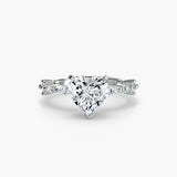 Heart shape pavé cathedral engagement ring setting white gold | SARATTI