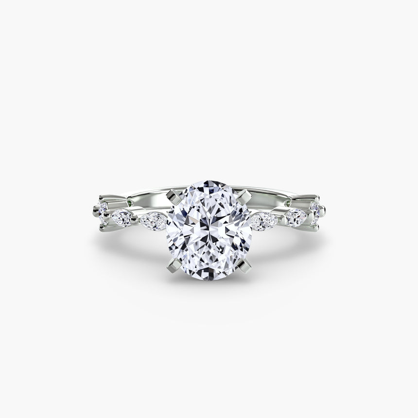 Oval pavé cathedral engagement ring setting white gold | SARATTI