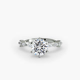 Round pavé cathedral engagement ring setting white gold | SARATTI