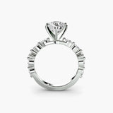 Elevated pavé cathedral solitaire ring setting white gold side profile | SARATTI