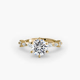 Round pavé cathedral engagement ring setting yellow gold | SARATTI