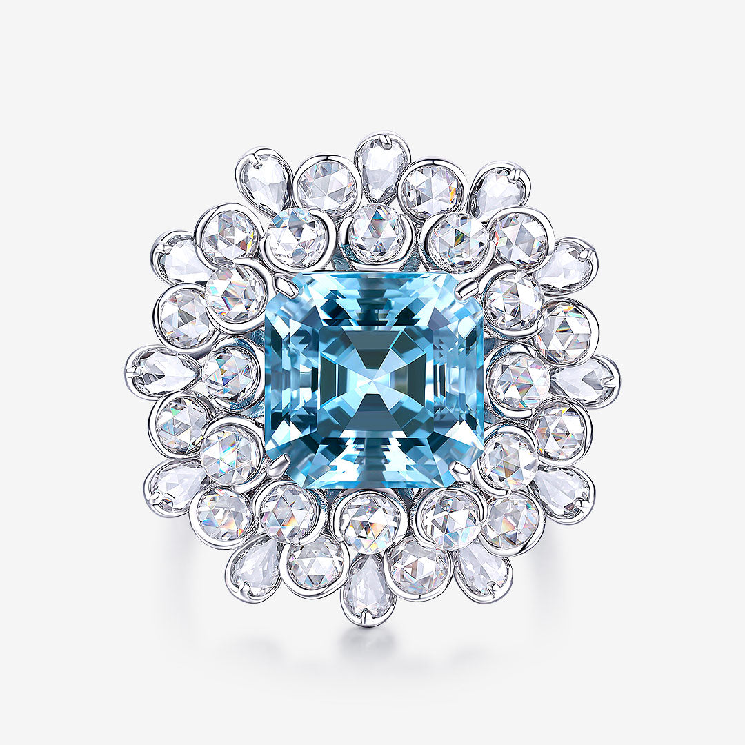 Diamond & Aquamarine 18k Gold Small Azure Ring main image 0