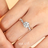 Diamond Engagement Ring on Finger | Saratti Jewelry