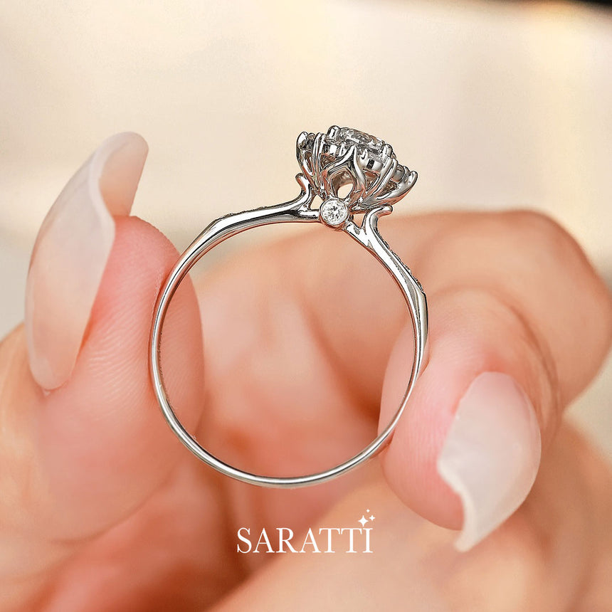 Halo Diamond Engagement Ring with Pave Detail | Saratti