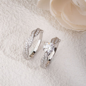 18K White Gold Floating Diamond Eternity Ring Bridal Set | Saratti