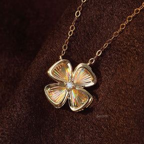 Dainty Prong Set Four Leaf Good Luck Diamond Drop Necklace | Saratti