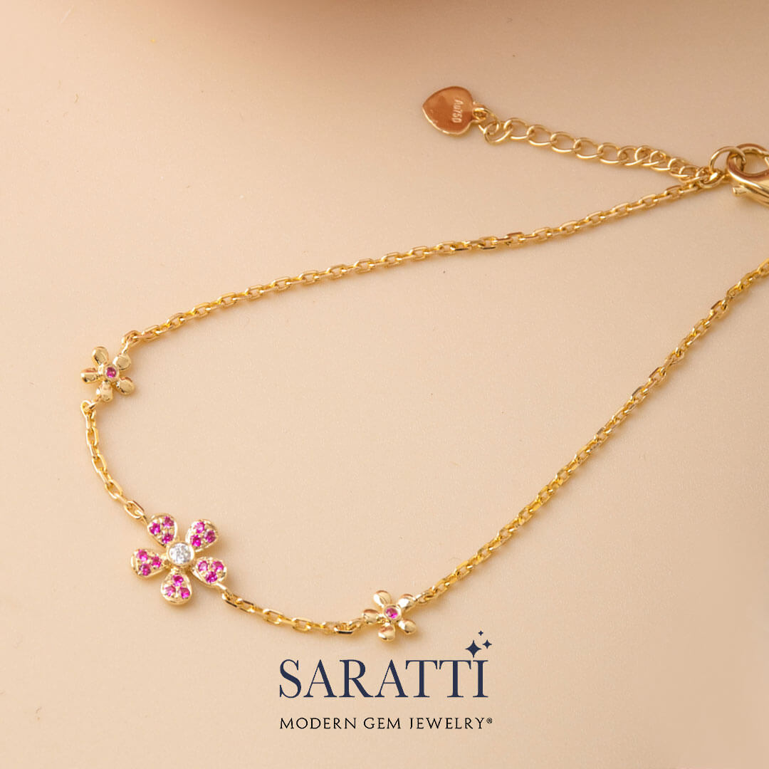 Elegant Diamond and Pink Sapphire Bracelet | Modern Gem Jewelry | Saratti