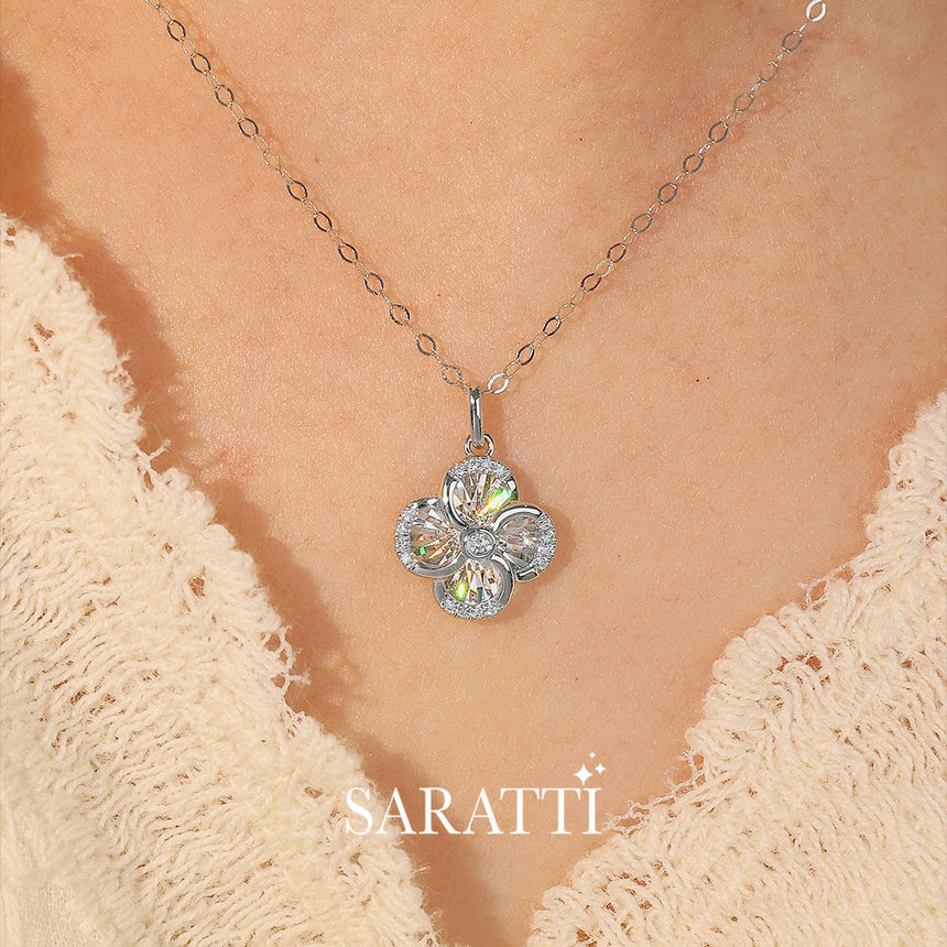 Model Wears the White Gold Moulinet Doré Sparkling Diamond Drop Necklace | Saratti