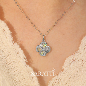 Model Wears the White Gold Moulinet Doré Sparkling Diamond Drop Necklace | Saratti