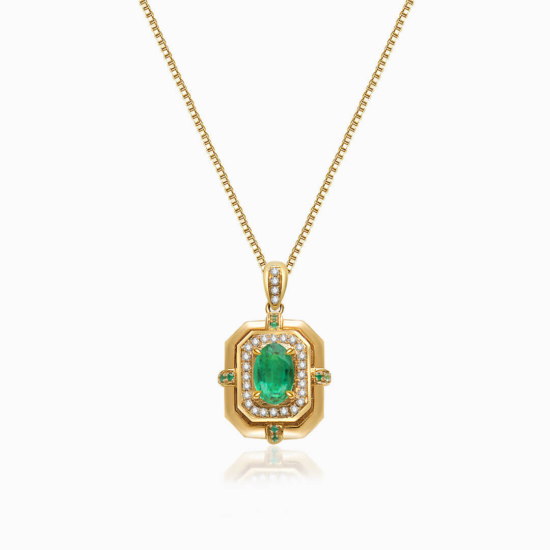 Midori Fortress Natural Emerald and Diamond Vintage Inspired Necklace | Saratti Jewelry