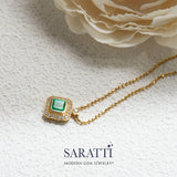 Green Natural Emerald Gemstone Necklace in 18K Gold | Saratti Jewelry