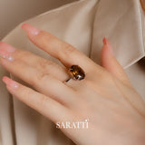 Golden Natural Topaz Platinum Ring on Hand | Saratti Jewelry | Saratti | Custom Gemstone Topaz Ring