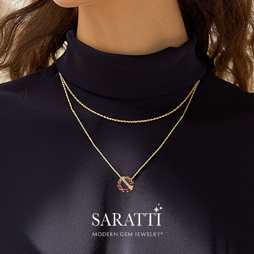 Naural Ruby ad Diamond Necklace on WOman | Saratti Jewelry