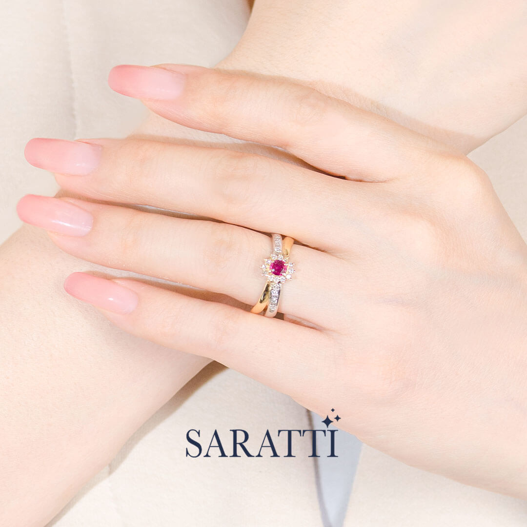 Model Wears the Aurea Apotheosis Ruby and Diamond Ring | Saratti