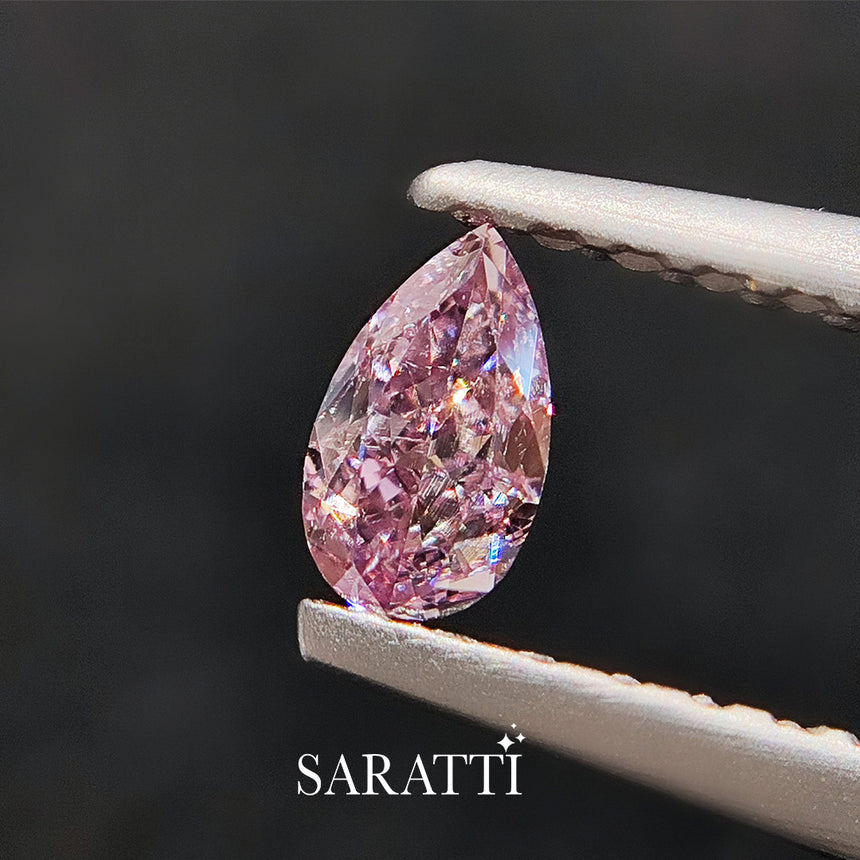 Natural 0.27ct Fancy Purplish Pink diamond pear cut GIA certified | SARATTI