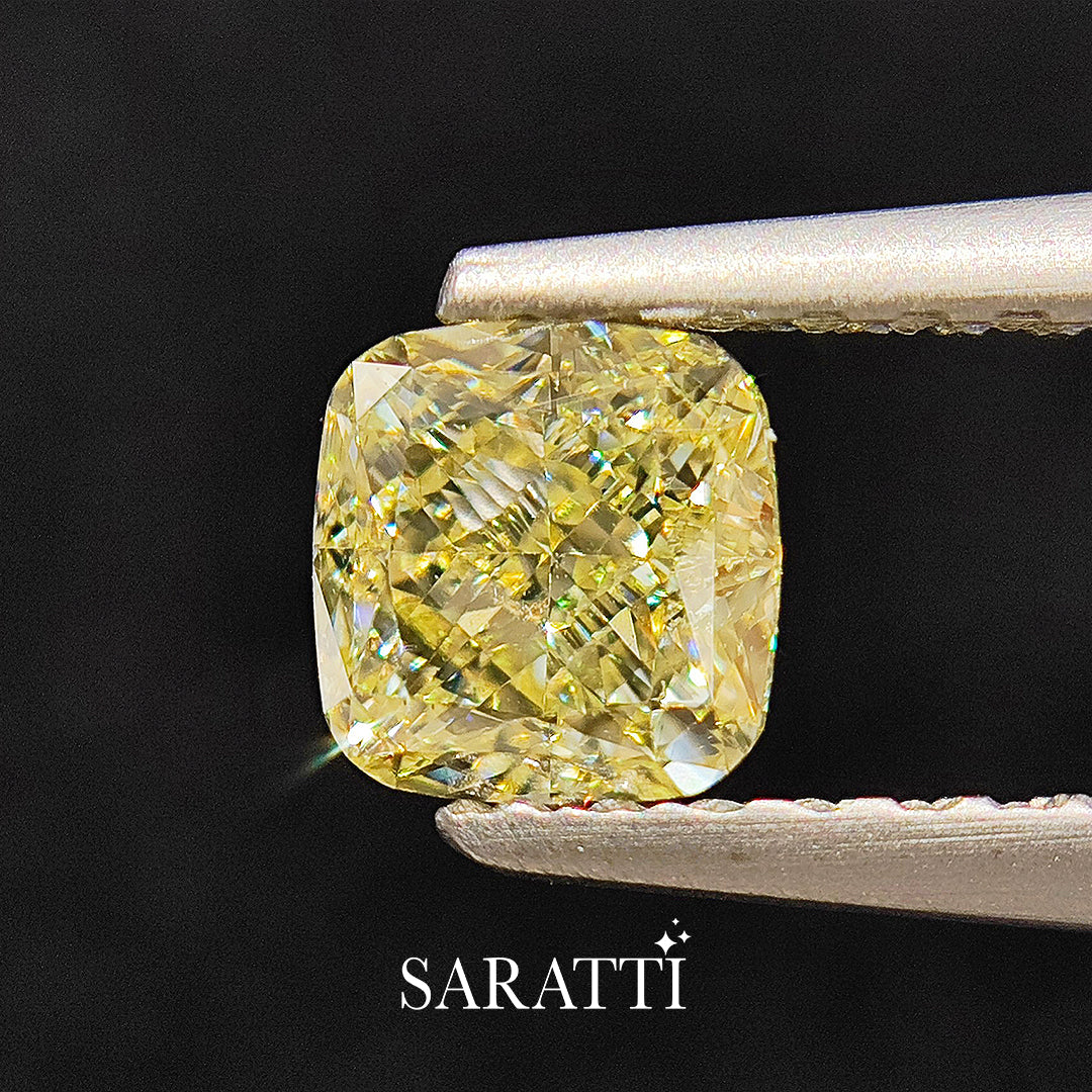  Natural 1.01 carat Fancy Light Yellow diamond cushion top view | SARATTI  